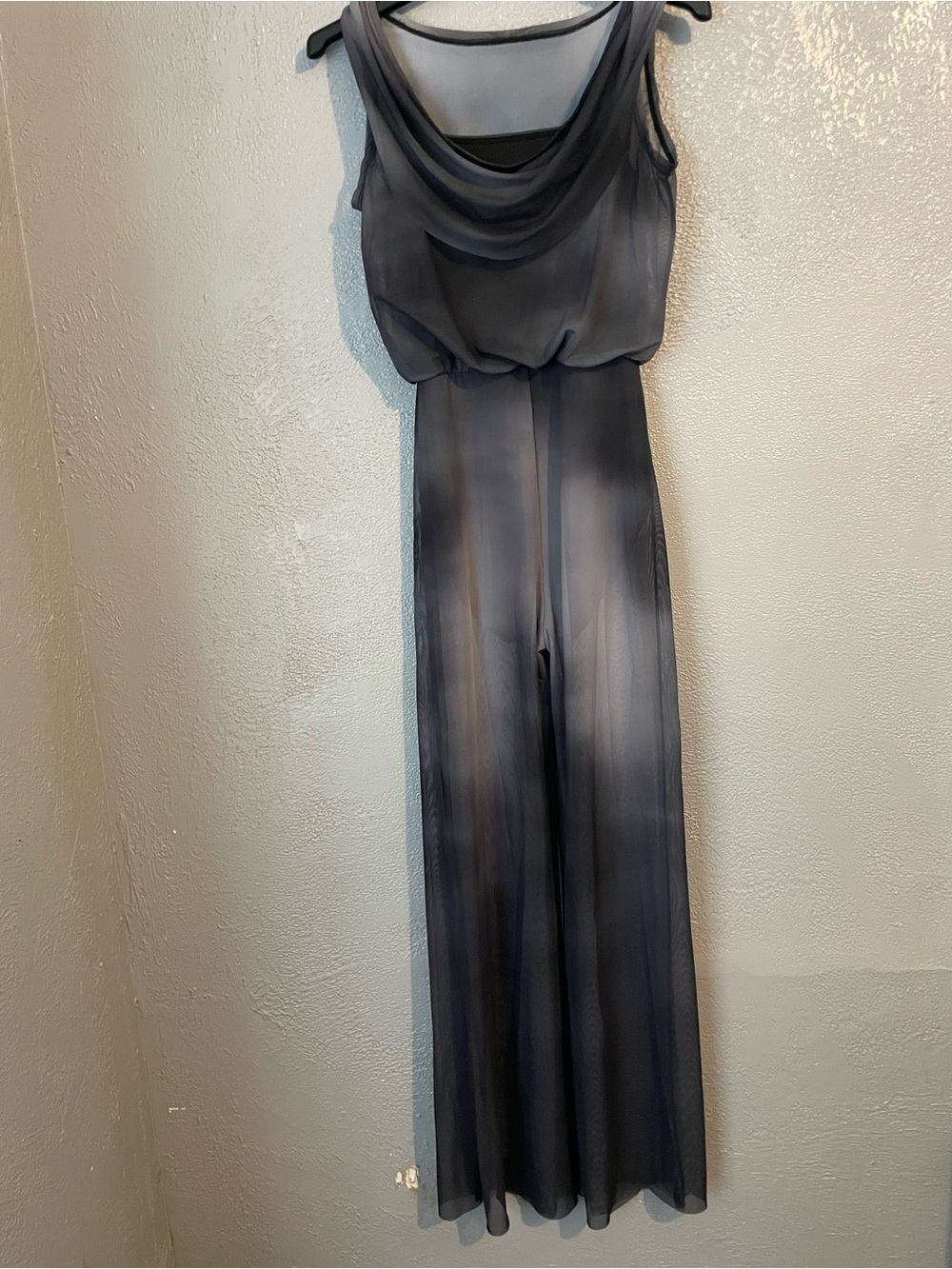 Sheer Black and gray Sleeveless Jumpsuit with Draped Bodice